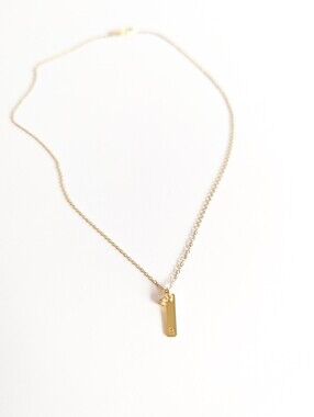 Tiny Opal "B" Initial Vertical Pendant Gold-plated Necklace (Lab-created Opal)